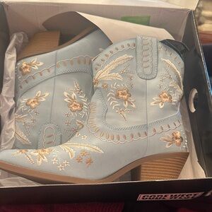 Light Blue Embroidered Ankle Booties
